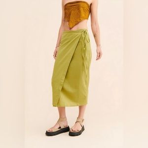 Anthropologie Green Midi Wrap Skirt